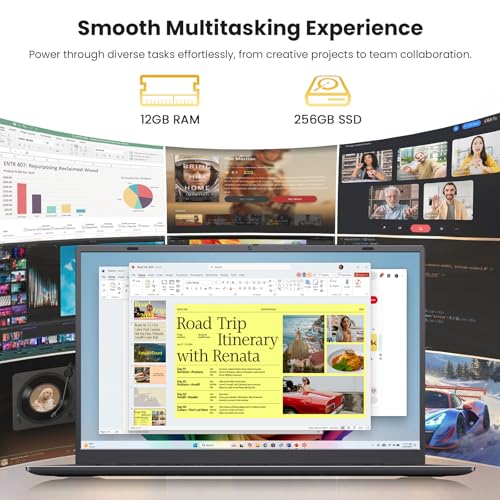 Image of 15.6 Inch Laptop, 12GB RAM 256GB SSD, Pentium 6500Y, FHD IPS Display - Lightweight Business and Student Laptop Computer for Work and School