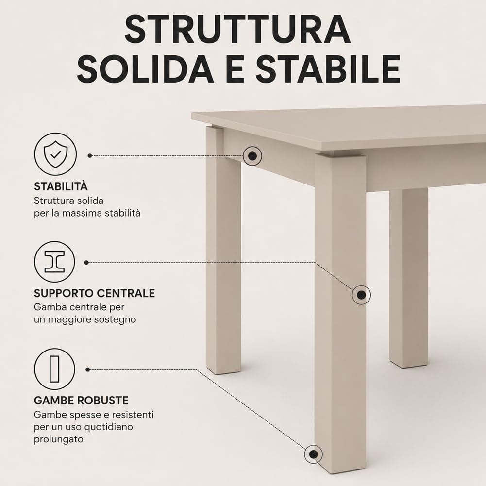 Shally Dogan Tavolo da Pranzo Allungabile da 120 a 170 cm, Struttura Resistente in Legno Rettangolare da 6 a 8 Persone, Apertura Semplice, Ideale per Sala da Pranzo, Soggiorno e Cucina