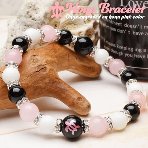 福縁閣 】幸運を運ぶホヌ・目標達成ブレス ローズクォーツ×オニキス