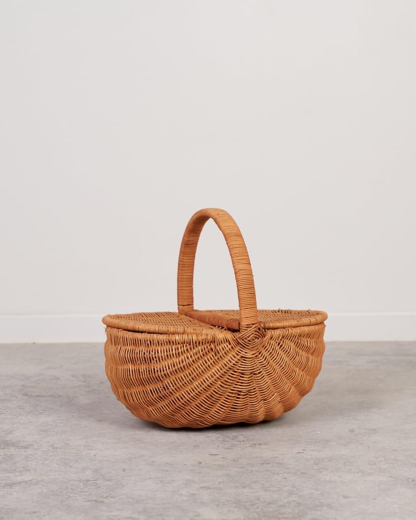 Cesteria Aparici Cesta De Picnic De Mimbre Ovalada, Cesta De Almacenamiento De Picnic, Lavado Antiguo, Sin forro, Marrón - Uso De Campamento De Vacaciones, Decoración De La Boda En Casa (41X29X27X42)