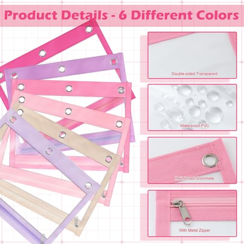 Image of Lincia 36 Pack Pencil Pouches for 3 Ring Binder with Zipper Bulk Binder Pencil Bags, 6 Colors, Binder Pencil Case with Double Sided Clear Window for College Office Supplies(Pink)
