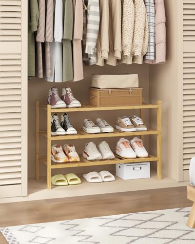 Kitsure Bambus-Schuhregal für den Schrank – 3-stufiger stapelbarer Schuhorganizer mit modularer Struktur, platzsparende Schuhablage für Eingangsbereich, 68,0 cm x 28,0 cm x 48,0 cm, Naturfarben – Bild 5