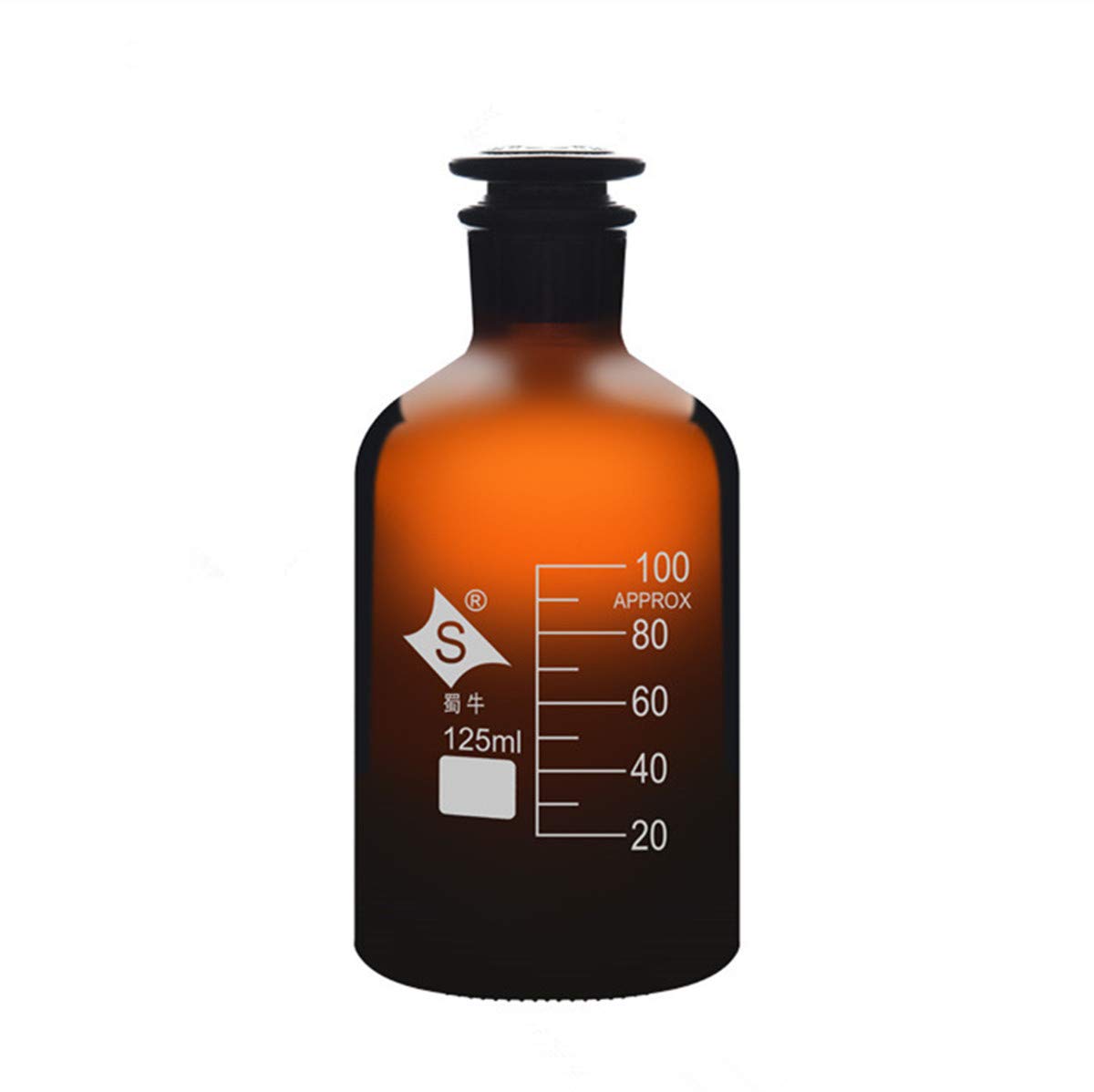 Lab Reagent Bottle 125ml Amber Glass Narrow Mouth Reagent Bottle with Ground Glass (125ml)