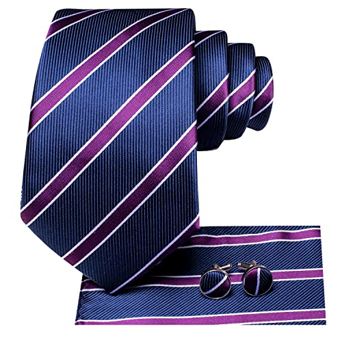 Image of Hi-Tie Men's Tie Sets Silk Paisley Striped Necktie Pocket Square Cuff-links Sets Wedding Business Holiday