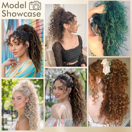 Image of Claw Clip Ponytail Extension 16In Long Wavy Curly Hair,Pink 2