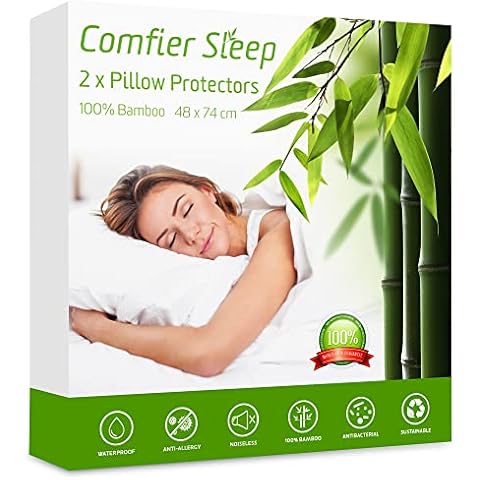 Comfier Sleep Waterproof Pillow Protectors 48x74 Anti Allergy Super Soft Pillow Protectors 2 pack, 100% bamboo Pillow Cases 2 Pack Zipped Cover