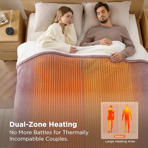 Image of Bedsure Electric Blanket Queen Size - Dual Control Heated Blanket Queen, Fast Heating with 10 Time Settings & 10 Heat Settings, Warm Gifts for Women Grandma (84x90 inches, Pink)