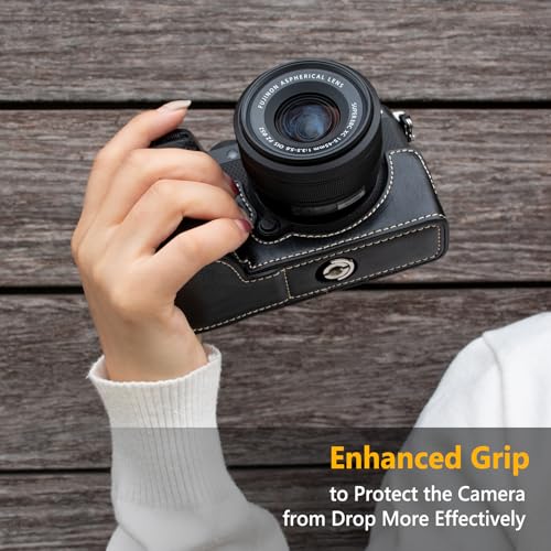 Image of MUZIRI KINOKOO Case for Fujifilm Fuji XS20 /X-S20 Camera, Retro Style PU Leather Fuji XS20 Protective Case with Hand Grip and Opening Bottom Design - Black