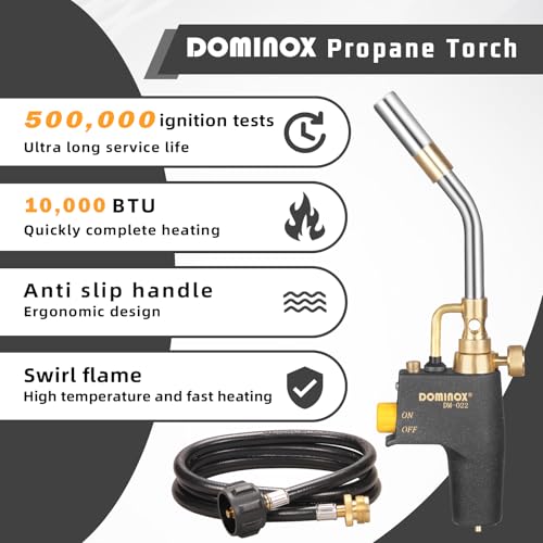 Image of High Intensity Propane Torch Head with 5FT Hose, Torch Head Kit | Trigger Start Gas Torch for Propane, MAPP Gas Tank, MAPP Gas Torch for Ignition, Cooking, Brazing, Not Included Gas Tank