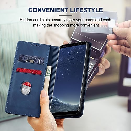 Image of Jasonyu Case for Samsung Galaxy S8 Leather Wallet Flip Cover with Card Holder,Kickstand, Magnetic Closure,TPU Shockproof Phone Case Compatible with Samsung S8 (Blue)