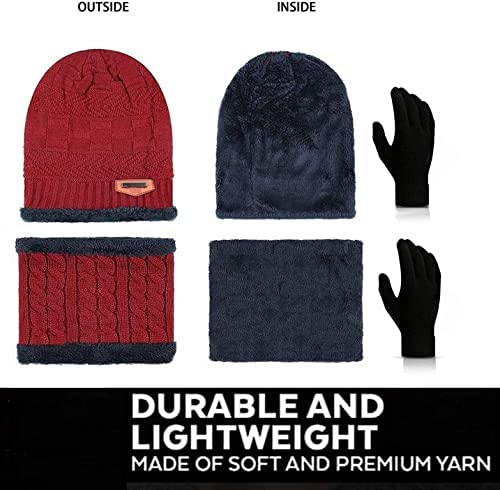 TruFlair Snow Proof Inside Fur Wool Unisex Beanie Cap with Neck Warmer Set & Touch Screen Hand Gloves Knit Hat Thick Fleece Lined Winter Hat for Men & Women(Tru-Cap-046) 1