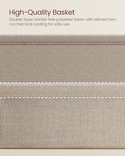 Image of VASAGLE LILEA Collection - Side End Table with Fabric Basket, Modern Nightstand, Square Bedside Table, for Living Room, Bedroom, Matte White and Camel Brown ULET229W10