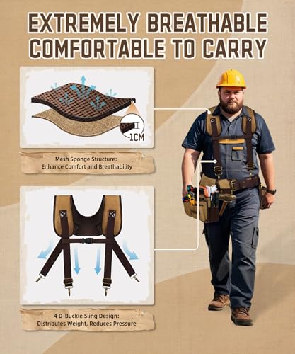 ARCFOX Tool Belt with Suspenders, 37 Pockets Vintage Canvas Carpenter Tool Belt Pouchs for Men with Hammer Holder, 31-55” Adjustable Construction Tool Storage Organizer for Framers, Electricians - Thumbnail 6