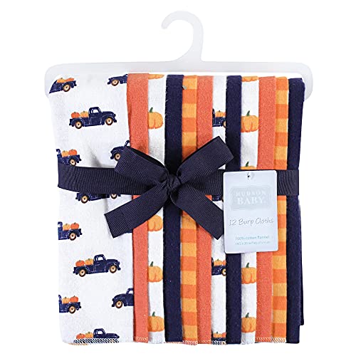 Image of Hudson Baby Unisex Baby Cotton Flannel Burp Cloths Bundle, Pumpkin Truck, One Size