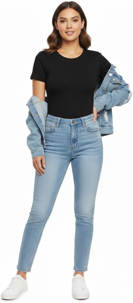 XFit Women's Crew Neck Short Sleeve Thong Bodysuit T Shirts Basic Slim Fitted Crew Neck Body Suit Tops Cotton Stretchy - Image 7