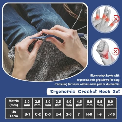 Image of VIRADHAM Crochet Hook Set Ergonomic Soft Grip, Aluminum Crochet Needles Kit with Yarn, Stitch Markers, Needles & Case - Comfort Hooks for Beginners, Professionals & Arthritic Hands (Black Hook mkit)