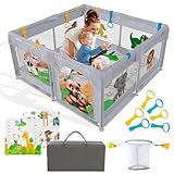 PARVULI Parque Infantil Bebe 120X120 - Corralito Bebe con 6 agarraderas y Alfombra de Juegos Acolchada - Parque Bebes para Casa Fácil de Montar con Malla Transpirable y Vayas con Protecciones