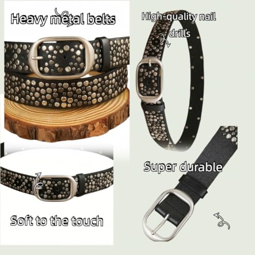 Punk Rhinestone Belt for Women Men - Y2K Studded Western Cowgirl Belt with Metal Spikes(Black/Silver/Brown) (black, 120cm)4