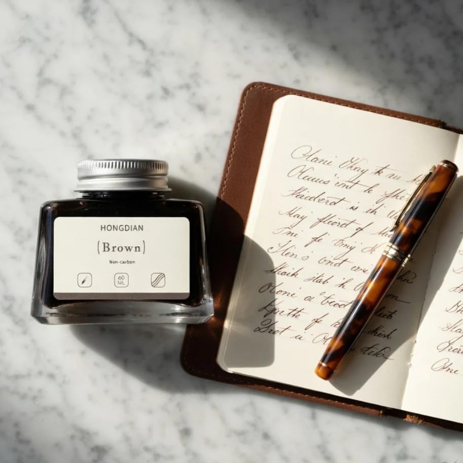 Image of HONGDIAN, Ink Bottle - Non Carbon | Brown | 60ml Premium Writing Ink.