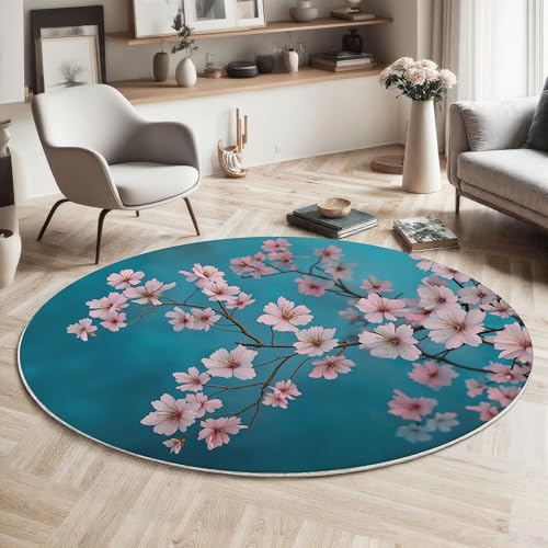 Tapis Rond Salon Turquoise Solution Sol Antidérapant Facile à Nettoyer