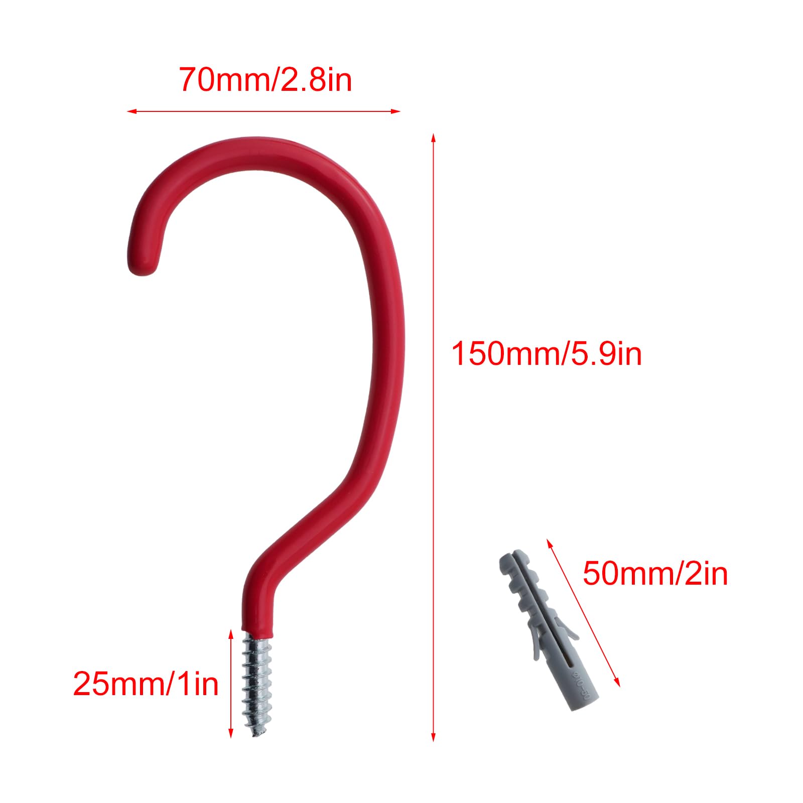Guifeng 2PCS Red Bicycle Hooks 150mm Heavy Duty Bicycle Storage Hooks Screwed Utility Stainless Steel Storage Hooks Shed for Wall Mount Bathroom Garage Hallway Garden Sheds
