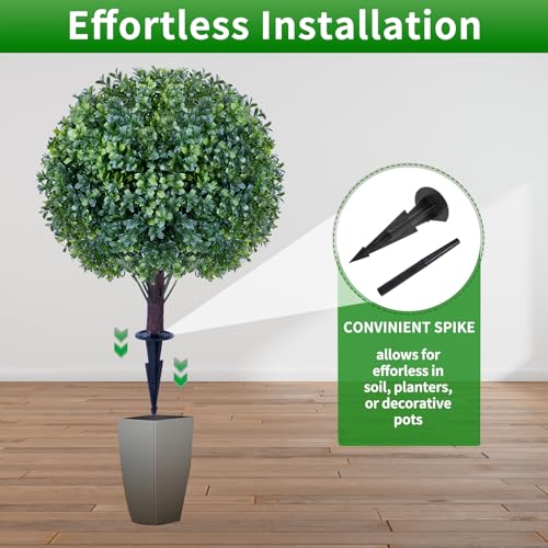 Image of 24 inch Artificial Boxwood Topiary Ball Tree 2-Pack, UV Resistant Outdoor