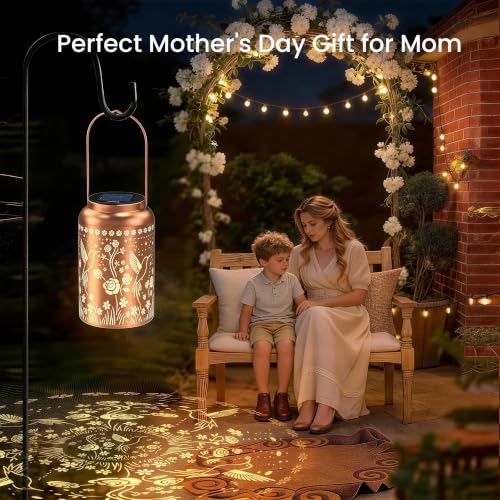 Image of JEJOT Hummingbird Solar Lanterns Outdoor Waterproof, Mothers Day Gifts, Birthday Gifts for Women Mom Grandma,Metal Hanging Solar Lantern for Yard,Garden,Porch Landscape Deconrations-2 Pack