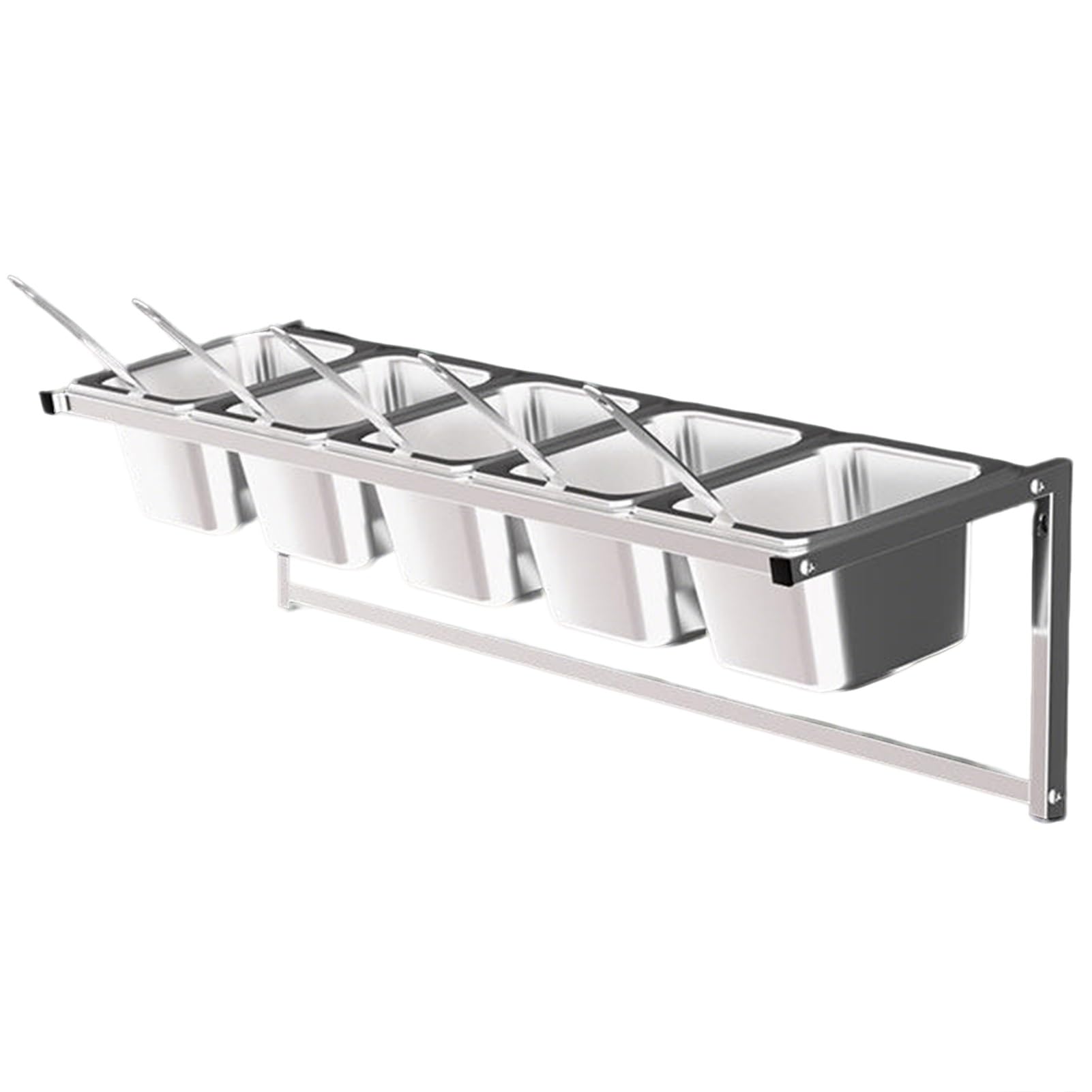 WDSOPK Stainless Steel Spice Rack Set With Pans& Lids& Spoon Wall mounted Seasoning Shelf Restaurant Countertop Holder For Seasoning Sauce Salad Jam Fruits Ingredients 4pcs C (10cm(4in) 5pcs)
