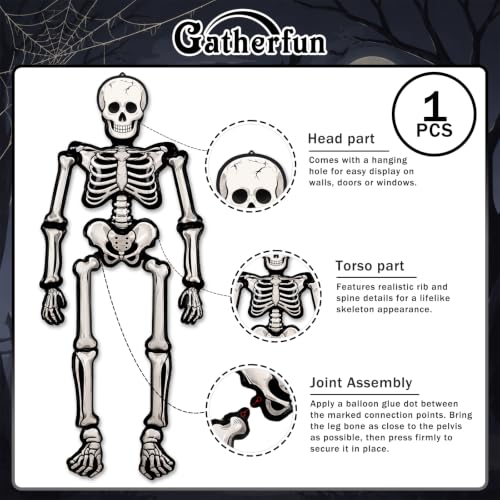 Image of 79 inch Skeleton Halloween Balloon, Jumbo Skull Foil Balloon for Halloween Decorations Indoor, Halloween Home Decor, Halloween Decorations Outdoor