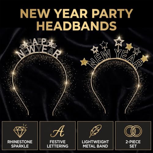2 Pack Happy New Year Star Headbands for Women, New Years Eve Party Hair Bands, Festive Holiday Hair Accessories Gifts - Image 5