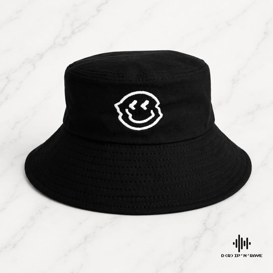 Cappello da pescatore unisex nero – Glow in Dark – Si illumina al buio – 100% cotone – Festival EDM – Rave – Club – Techno Accessori Abbigliamento Uomo Donna – Clubwear – Cappello da sole Atumgsaktiv
