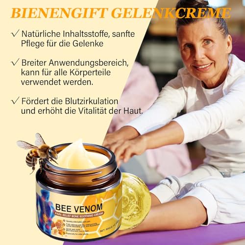 EONFAVE Bee Venom Bienengift Creme, 2 Stück Bienengiftsalbe, Bienengift Gelenkcreme, Natürlich Bienengiftsalbe Joint Gel für Rücken, Nacken, Knie, Deep Nourishment Beruhigend, Sanft Pflegend (120G)