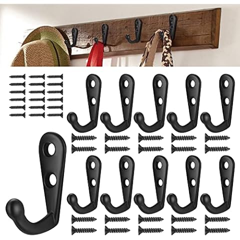 30PCS Wall Mounted Coat Hooks Black Key Hooks, Metal Retro Door Robe Hook Single Coat Hanger for Back of Door for Hanging in Bedroom Bathroom Kitchen(Screws Included ) Cover