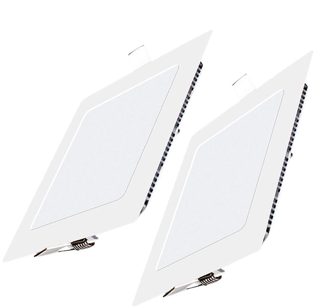 2x Plafón LED Cuadrado, Panel LED 18W 1500lm Lámpara de techo, iluminación interior, luces empotradas 6500K Blanco frío para baño, oficina, pasillo, balcón [Eficiencia energética A+]