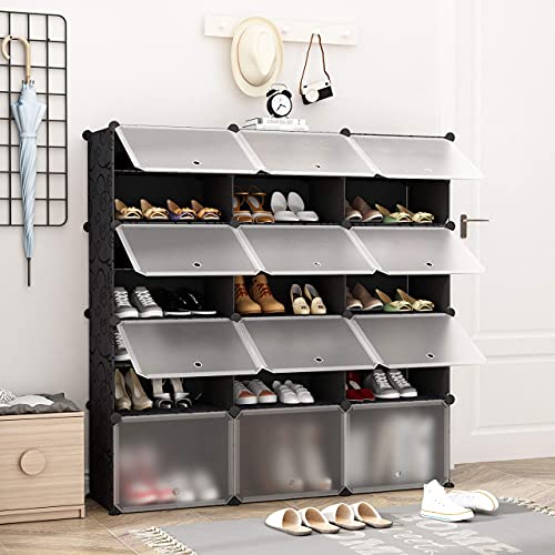 Get Special Price JOISCOPE Portable Shoe Storage Organzier Tower, Modular Cabinet for Space Saving,Ideal Shoe Rack for Shoes, Boots, Slippers (black,3x7-tier)
