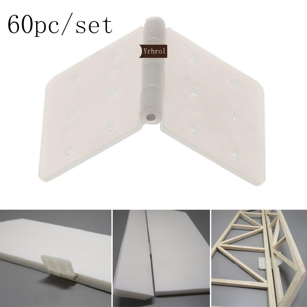 Yrhrol 60 Pack 3Sizes Pinned Nylon Hinges for RC Airplane Model Airplane Parts Fixed Wing Model Airplane Square Loose-Leaf