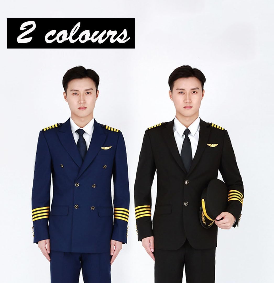 Amazon | パイロット 機長服 航空 飛行機 制服 軍服 メンズ スーツ3点 
