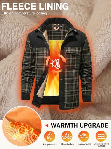 Gihuo Men's Long Sleeve Sherpa Lined Shirts Outdoor Warm Flannel Plaid Jacket Button Down Fleece Coats2