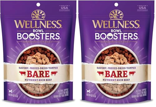 Image of Wellness Bowl Boosters Bare Freeze Dried Dog Beef Food Topper for Small, Medium, and Large Breeds, Grain Free, Natural, 4 oz Bag (Pack of 2)