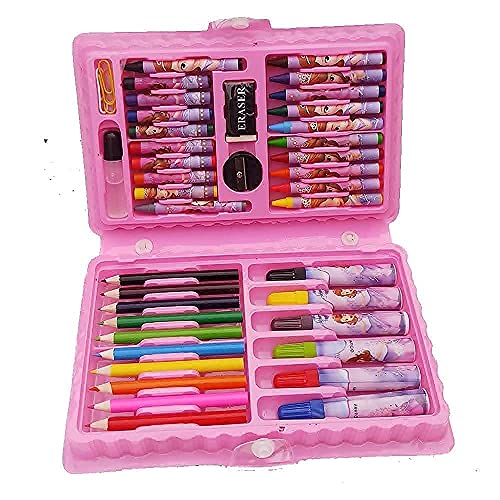 Image of Color Set 46 Pieces Art Craft Color Kit (Crayons, Water Color, Sketch Pens) for Kids (Multicolor) (Pink)