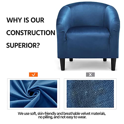 Image of Yaheetech Velvet Accent Chairs, Compact Furry Barrel Chairs with a Curved Silhouette for Small Spaces, Living Room, Bedroom, Pagoda Blue