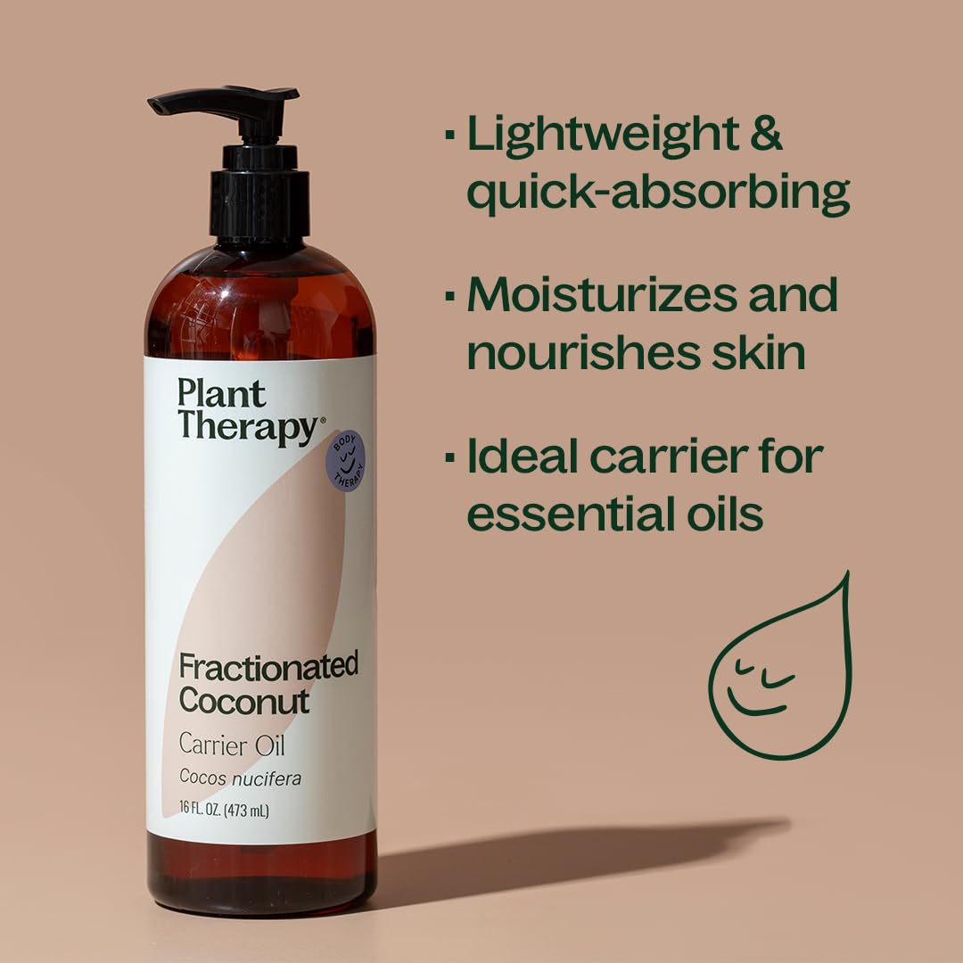 Plant Therapy Essential Oil | Fractionated Coconut Oil For Skin, Hair, Body | 100% Pure | 16 oz, Pump Included