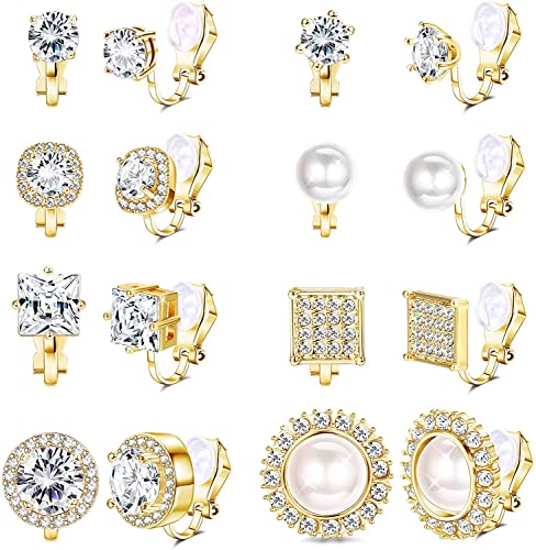 Dochais 8 Paar Ohrclips Ohne Ohrlöcher Gold - Modeschmuck, Glitzer,...