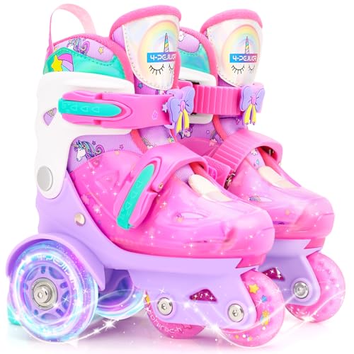 Girls Roller Skates Adjustable Unicorn Skate with Light-Up Wheels, Triple...