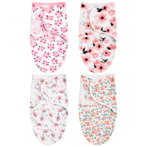 Image of Newwiee 4 Pcs Preemie Baby Swaddle Wrap Adjustable Cotton Swaddle Sleep Blanket for Preemie Boy Girl Improves Sleep Essentials(Flower Style)