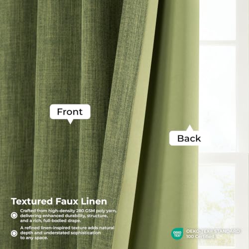 Image of HPD Half Price Drapes Grommet Linen Curtains 120 Inches Long Room Darkening Curtains for Bedroom & Living Room (1 Panel), 50W x 120L, Tuscany Green