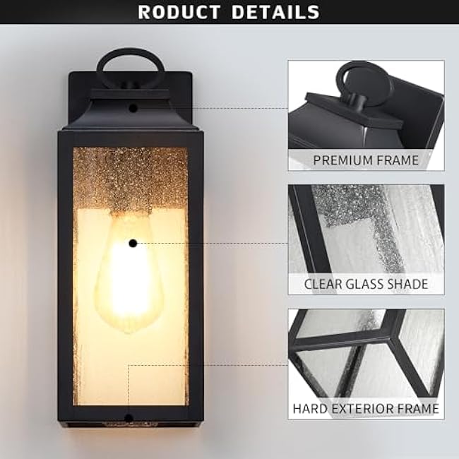 Outdooor Wall Light Fixture 12.63 Exterior Wall Lantern Lighting Black Industrial Sconce BD059-1-BK