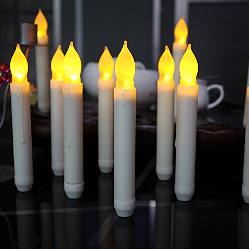 Micandle 12 Battery Taper Candles Yellow Flickering Flameless Candlestick Taper Candle, Dripless LED Handheld Taper Candles Lights for Church Christmas Party Decor
