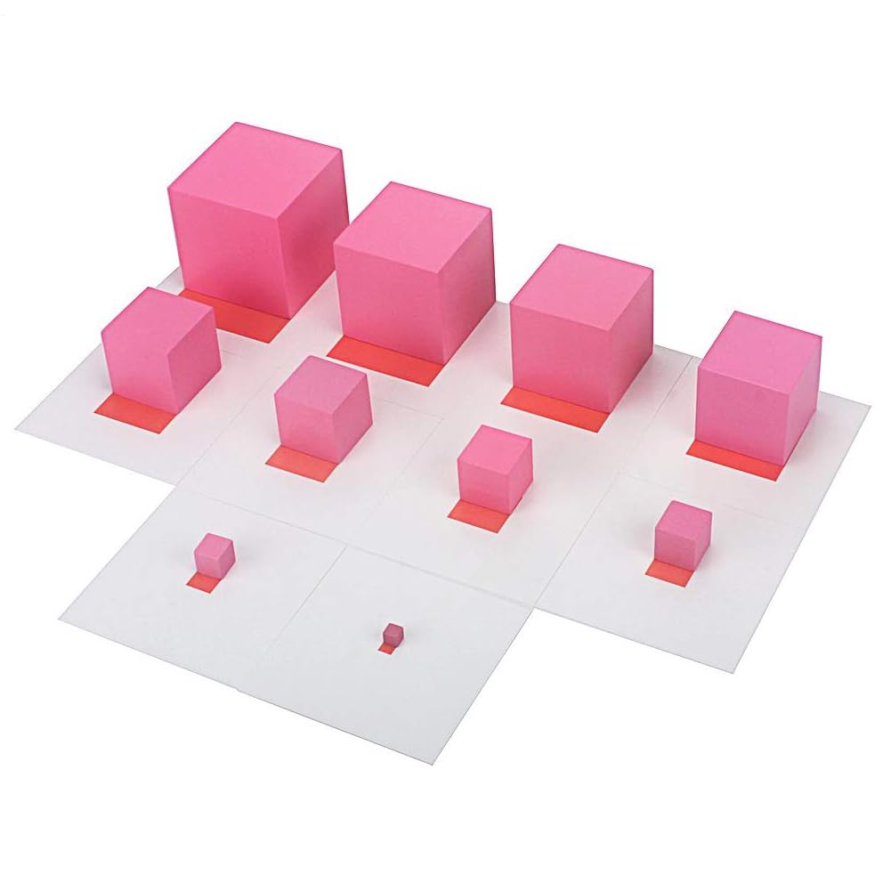 Beech Pink Tower - 2.76 Inches, Cypress Wood Montesśori Toy, Multicolor, Family Edition Plus Card