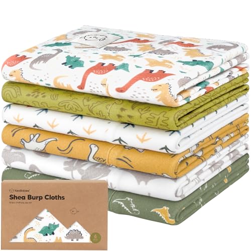 Image of Organic Burp Cloths Baby Boy, Girl - 6-Pack Large 100% Cotton Burping Cloths for Babies, Spit Up Rags, Super Absorbent, Ultra Soft Newborn Rag, Gender Neutral, Machine Washable, Durable (Mesozoic)